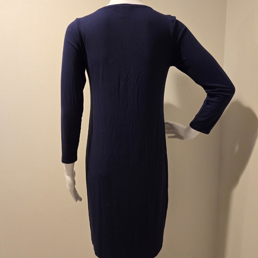 Eileen Fisher V-Neck Viscose Knit Dress Navy Blue PP - Picture 5 of 5